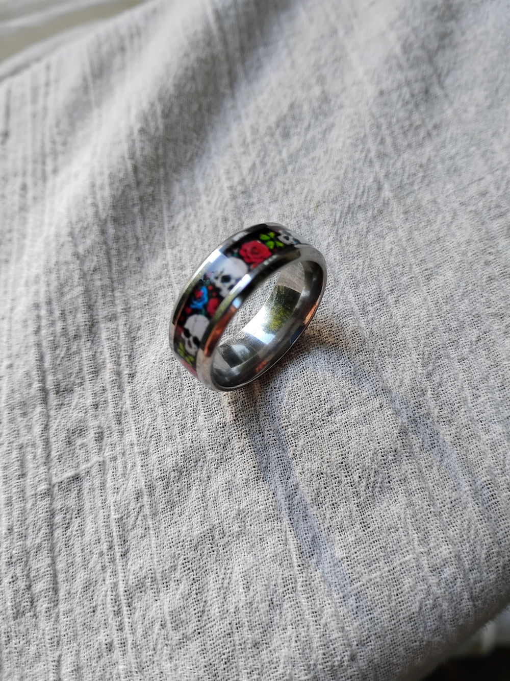 Stainless Steel Men’s Skull & Rose Band Ring